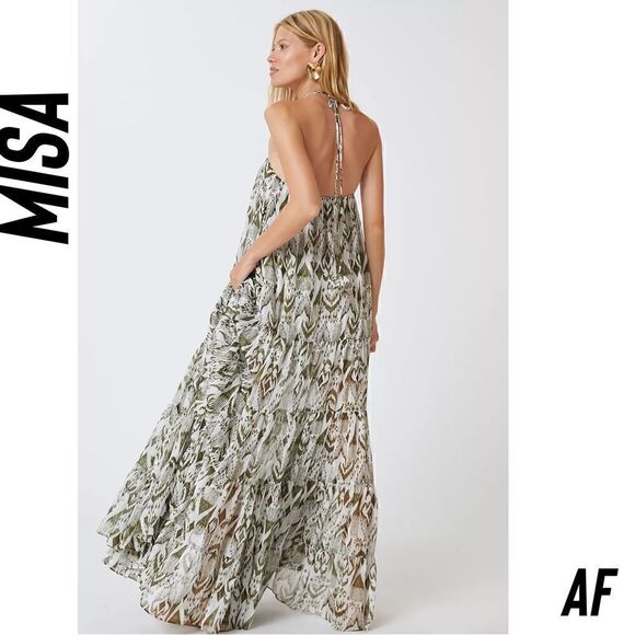 ANTHROPOLOGIE BY MISA PRINTED HALTER MIDI DRESS NWT IN MOSS XS - Picture 6 of 11